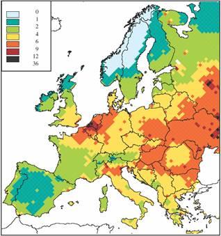Porszennyezettség Europában 2000-ben
